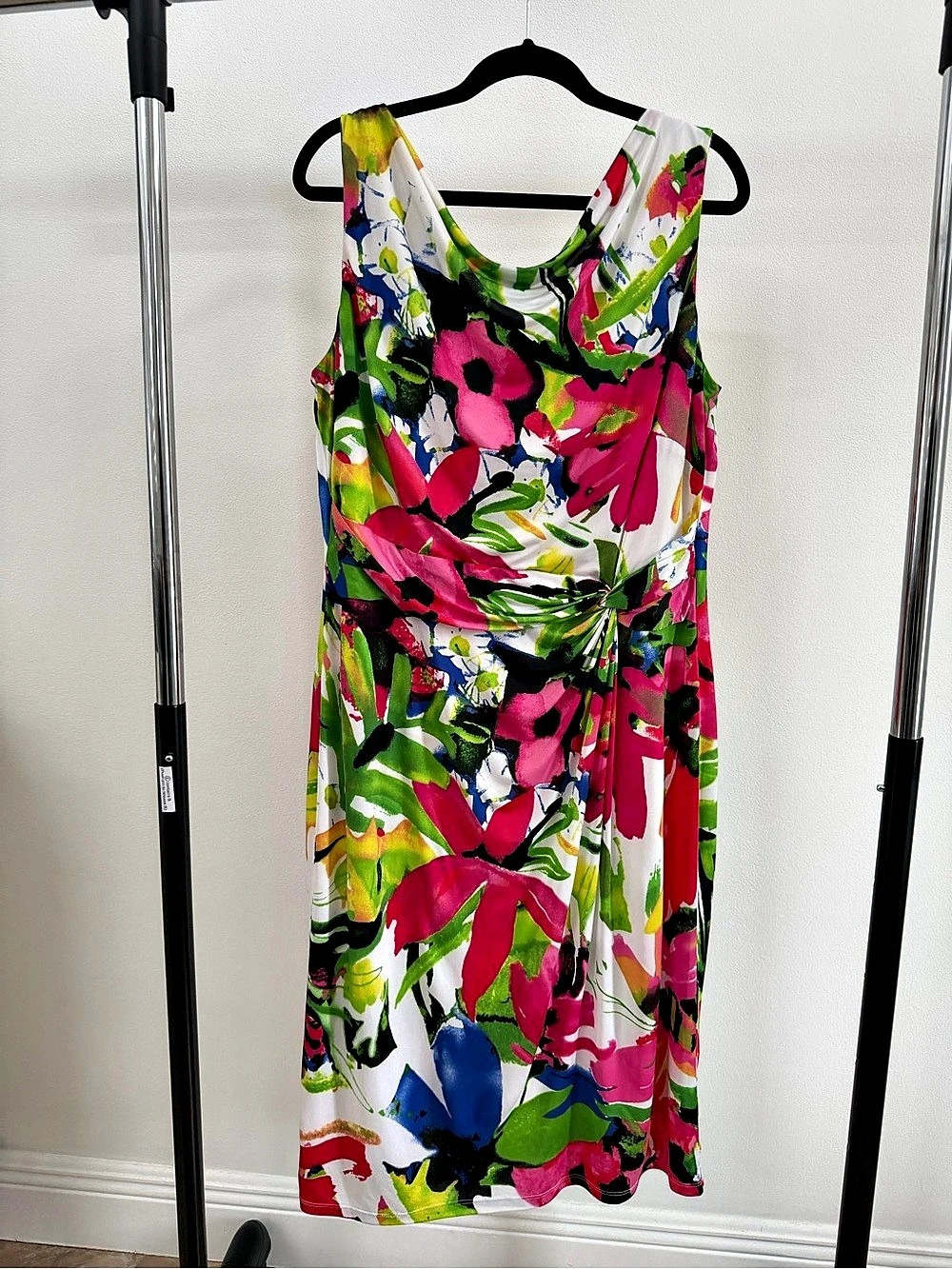 Lauren Ralph Lauren Floral Twist-Front Midi Dress Pink & Green 14W